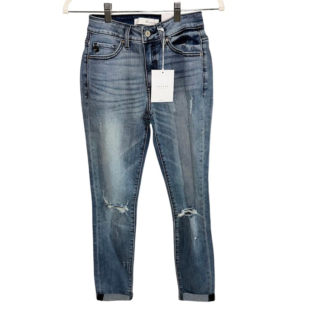 NWT KanCan Distressed Skinny Jeans Women’s Sz 24 Blue Mid-Rise Stretch Denim $70
